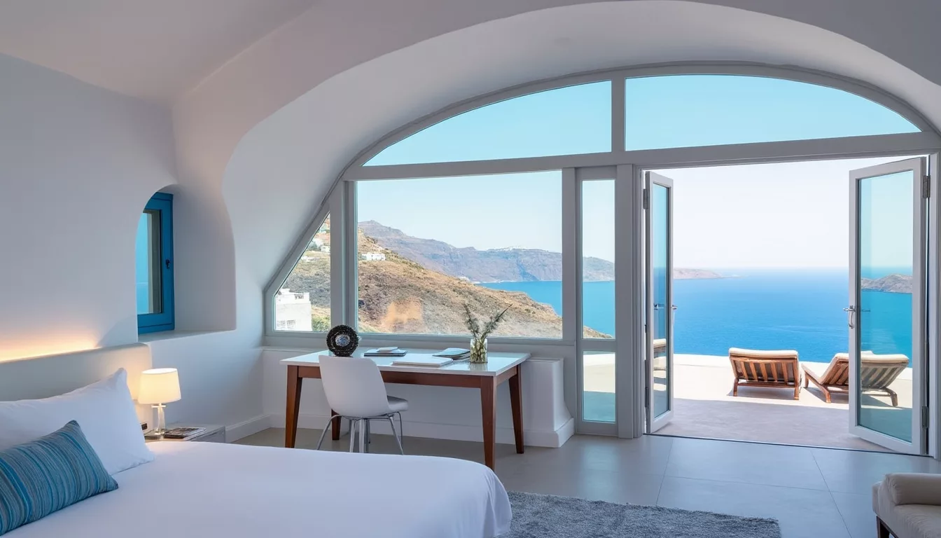plongez dans un séjour inoubliable à la romance suite & spa 450 à santorin. profitez d’un cadre idyllique, de prestations luxueuses et d’une atmosphère magique pour faire de votre lune de miel un véritable conte de fées.