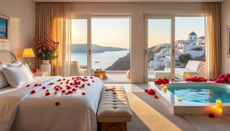 offrez-vous une lune de miel inoubliable à la romance suite & spa 450 à santorin : une escapade romantique avec vues à couper le souffle, spa luxueux et ambiance féerique pour des souvenirs magiques à deux.